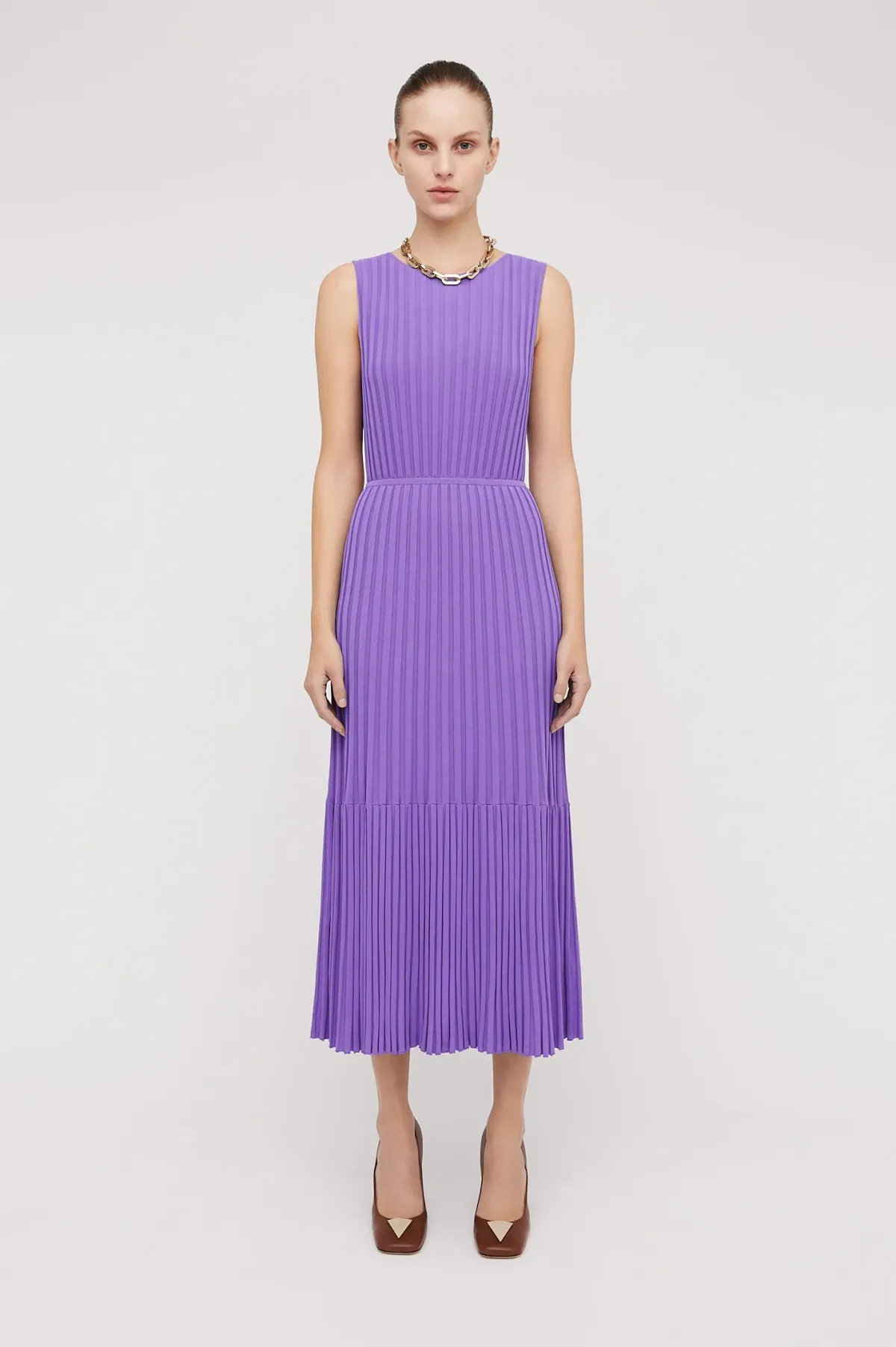 Scanlan Theodore Pleated Rib Tiered Midi Dress Violet Size 8 - Image 1