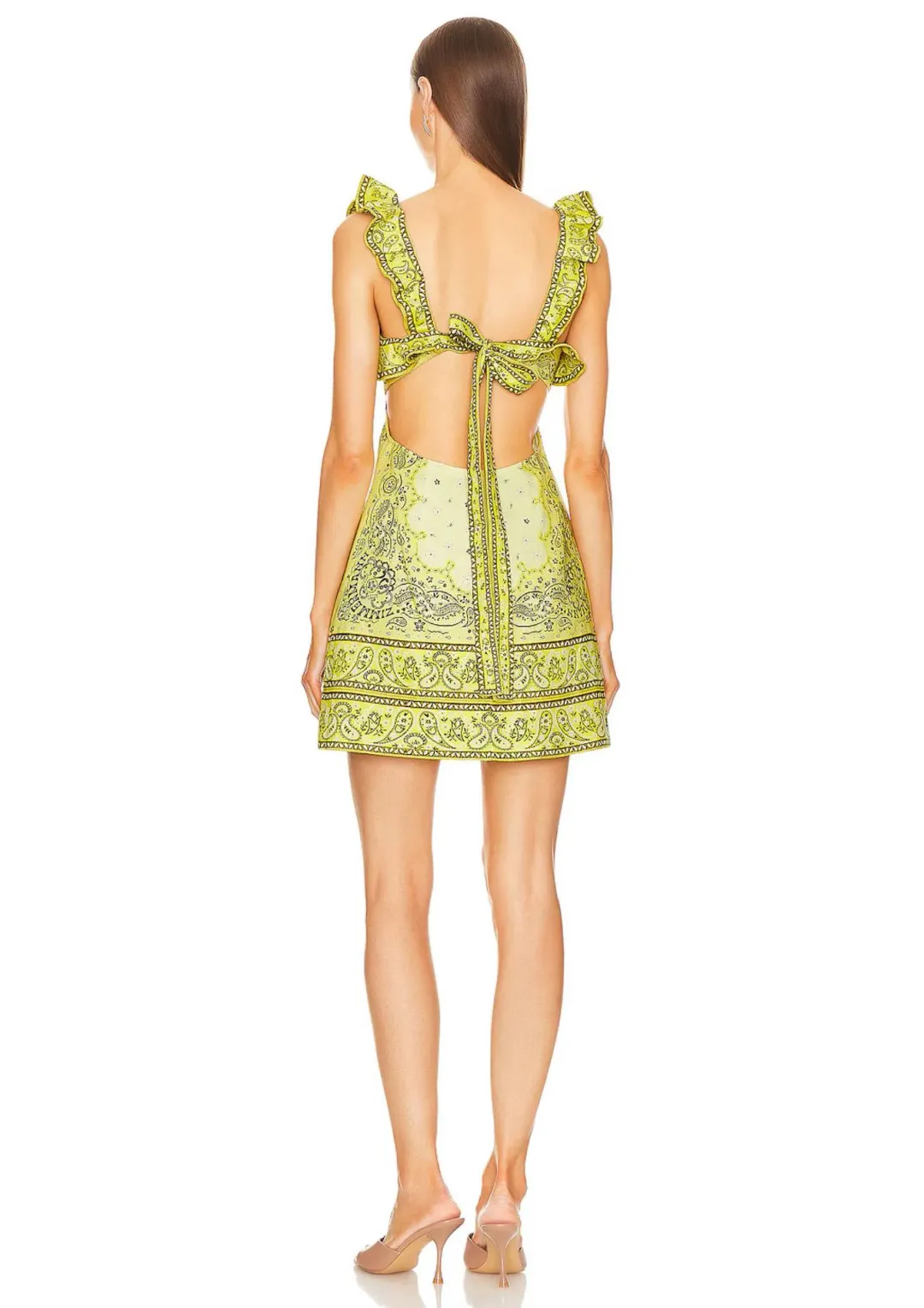 Zimmermann Matchmaker Frilled Mini Dress Yellow Bandana Size 8 for rent on The Volte - main image