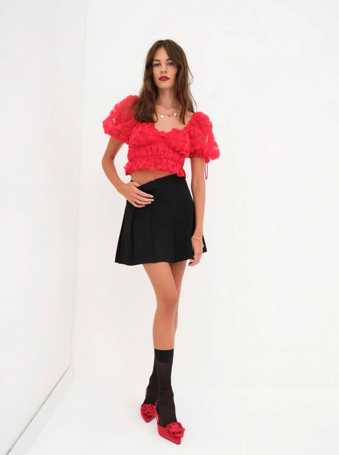 For Love and Lemons Hannah Crop Top Red Rose Size XS / AU 6 for rent on The Volte - main image