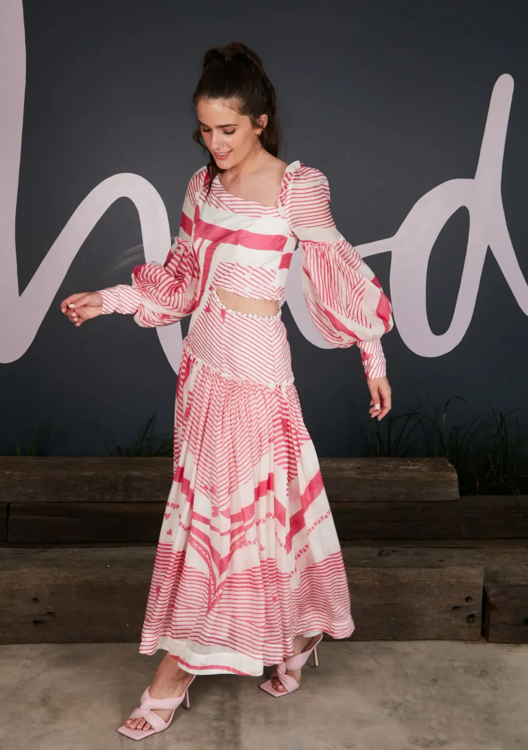 Mackenzie Mode Cutout Midi Dress Pink Heart Size 14 for rent on The Volte - main image