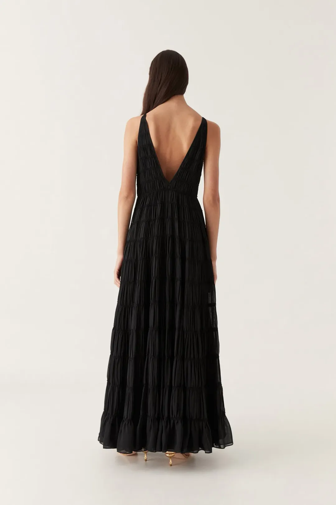 Aje Rosewood Ruched Maxi Dress Black Size 6 for rent on The Volte - main image
