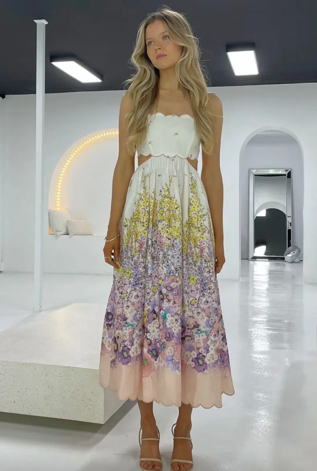 Zimmermann Jude Scallop Midi Dress in Peach Gradient Floral  Size 1 /Au 10 for rent on The Volte - main image