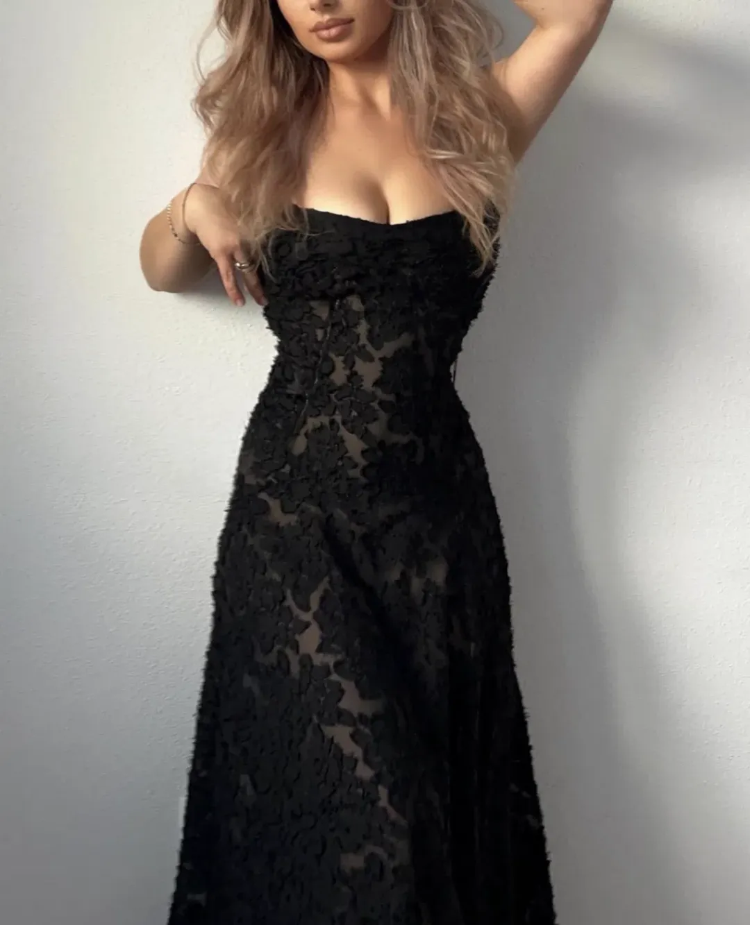 House Of Cb Seren Floral Sheer Lace Back Maxi Dress Black Size S / Au 8 for rent on The Volte - main image