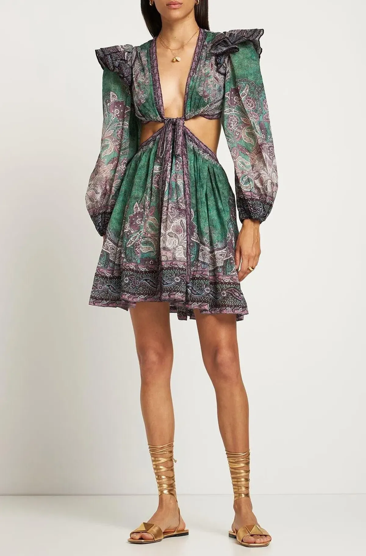 Zimmermann Anneke Ruffle Mini Dress Teal Paisley Size 3 / AU 14 - Image 2