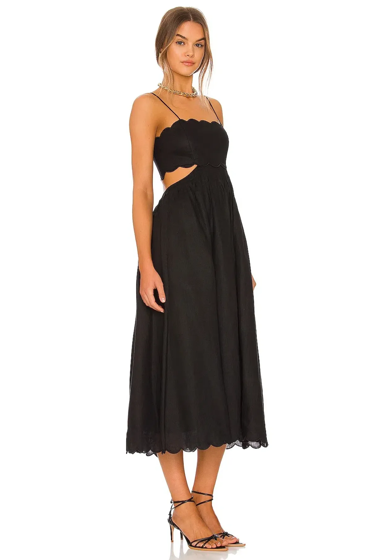 Zimmermann Jude Scalloped Linen Midi Dress Black Size 3/AU 14 - Image 2