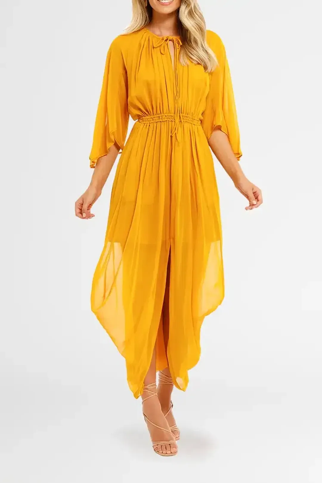 KITX Shell Drape Dress in Marigold Size 8 for rent on The Volte - main image