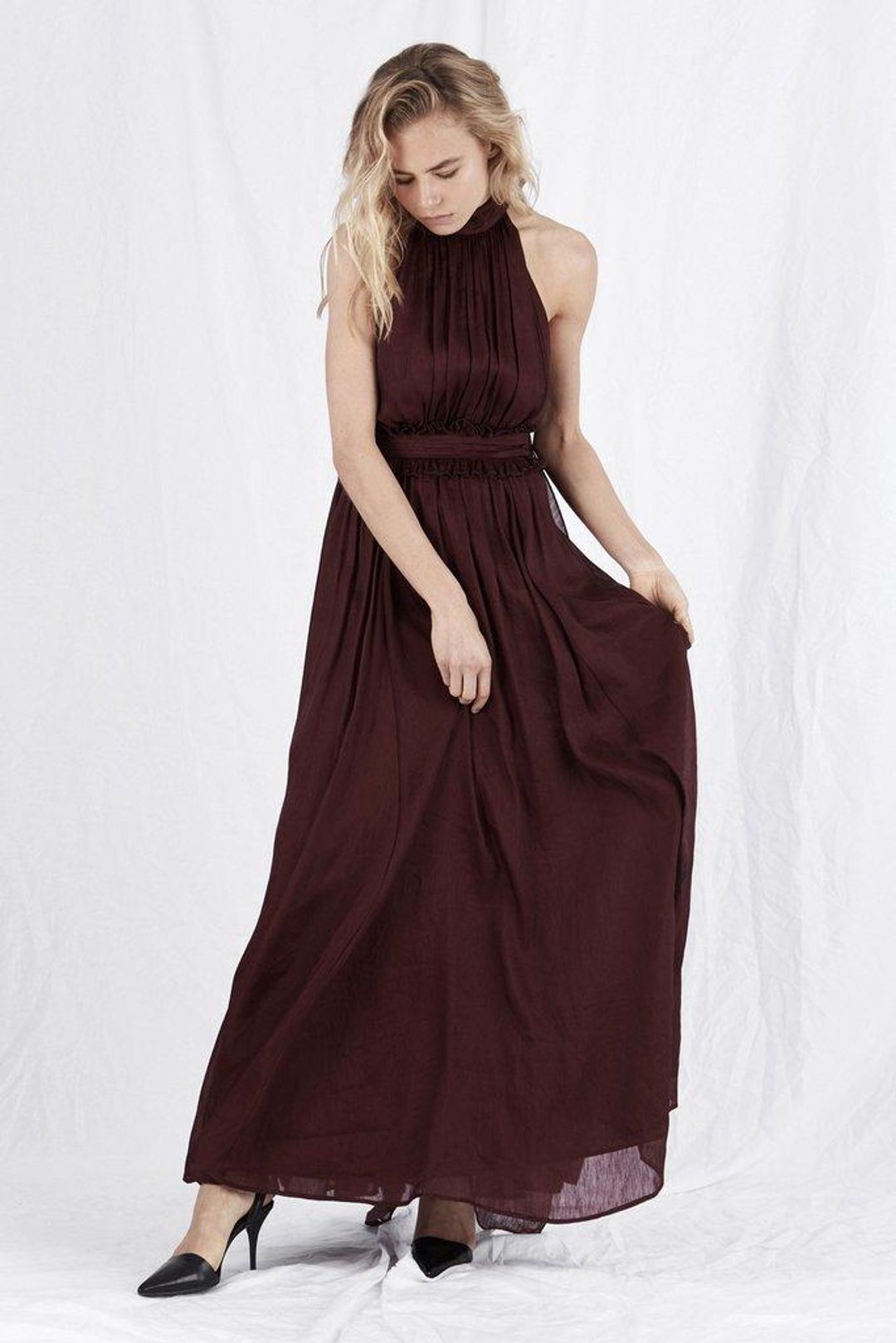 Aje Georgia Maxi Dress Burgundy Size 6 for rent on The Volte - main image
