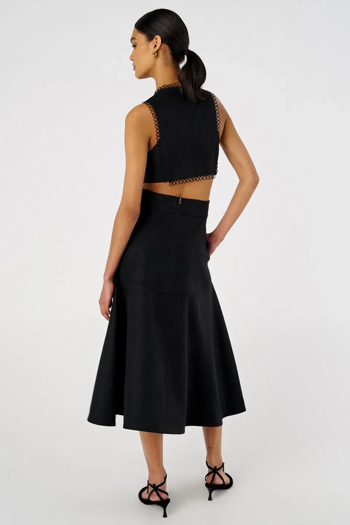 Oroton Lace Flower Midi Dress Black Size 14 - Image 4