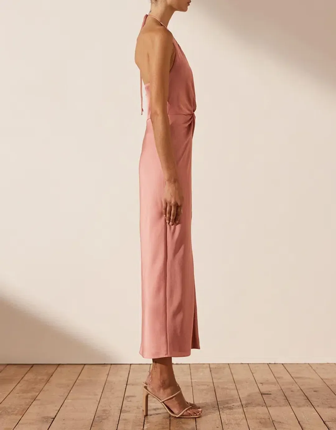 Shona Joy Luxe Twist Front Halter Midi Dress Pink Size 16  for rent on The Volte - main image