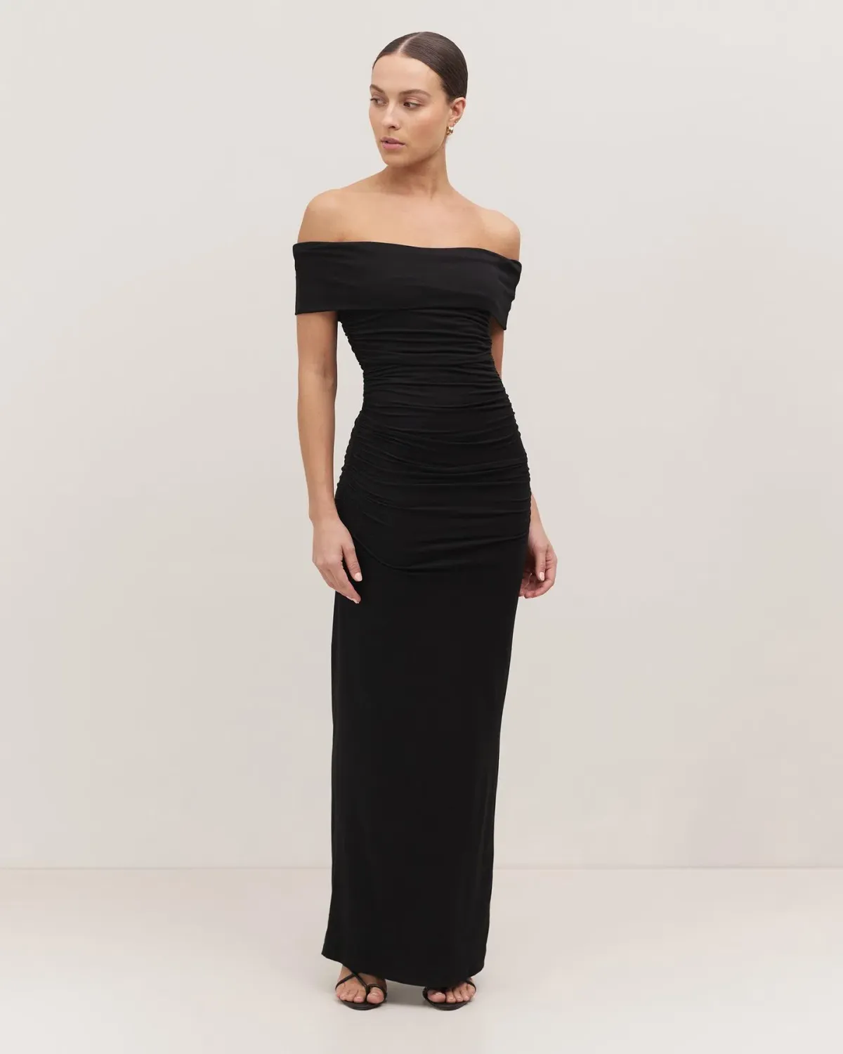 Minima Esenciales Milana Off Shoulder Ruched Maxi Dress Black Size 8 - Image 1