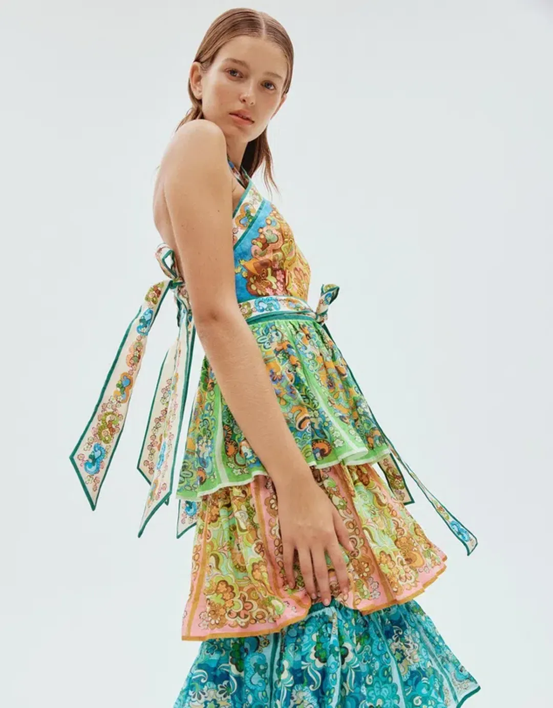 Alemais Dreamer Halter Tier Dress In Multi Size 12 for rent on The Volte - main image