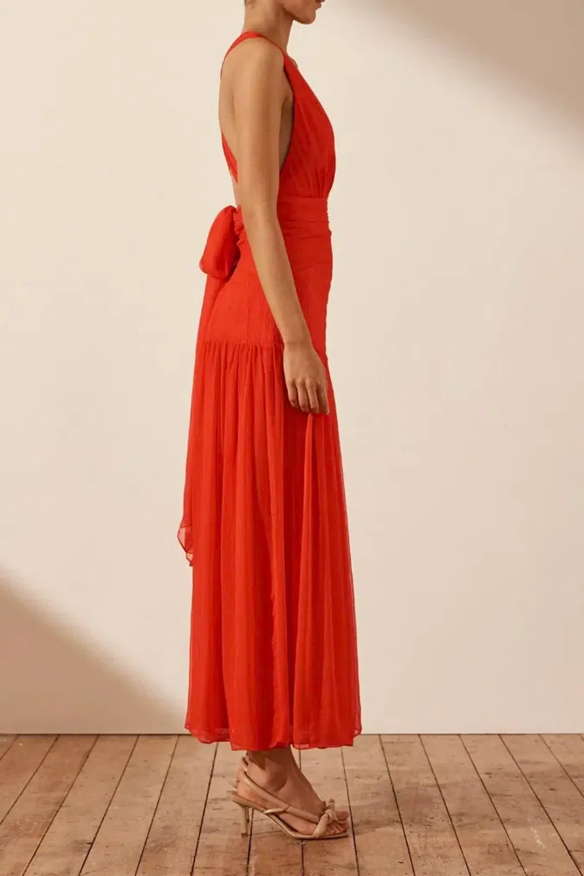 Shona Joy Leilani Plunged Tie Back Midi Dress Red Size 10 - Image 2