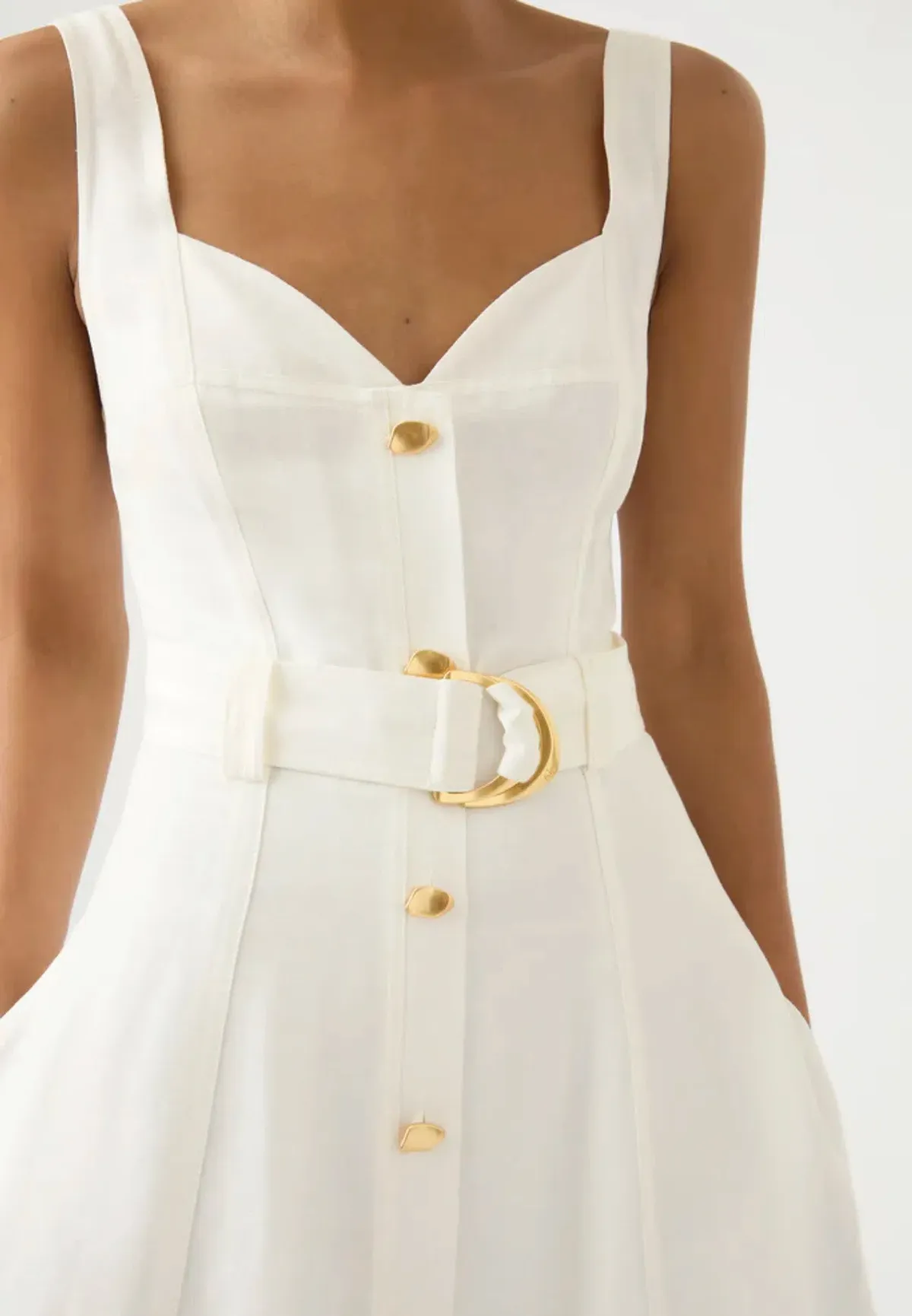 Aje Clay Belted Midi Dress Ivory Size 8 - Image 2