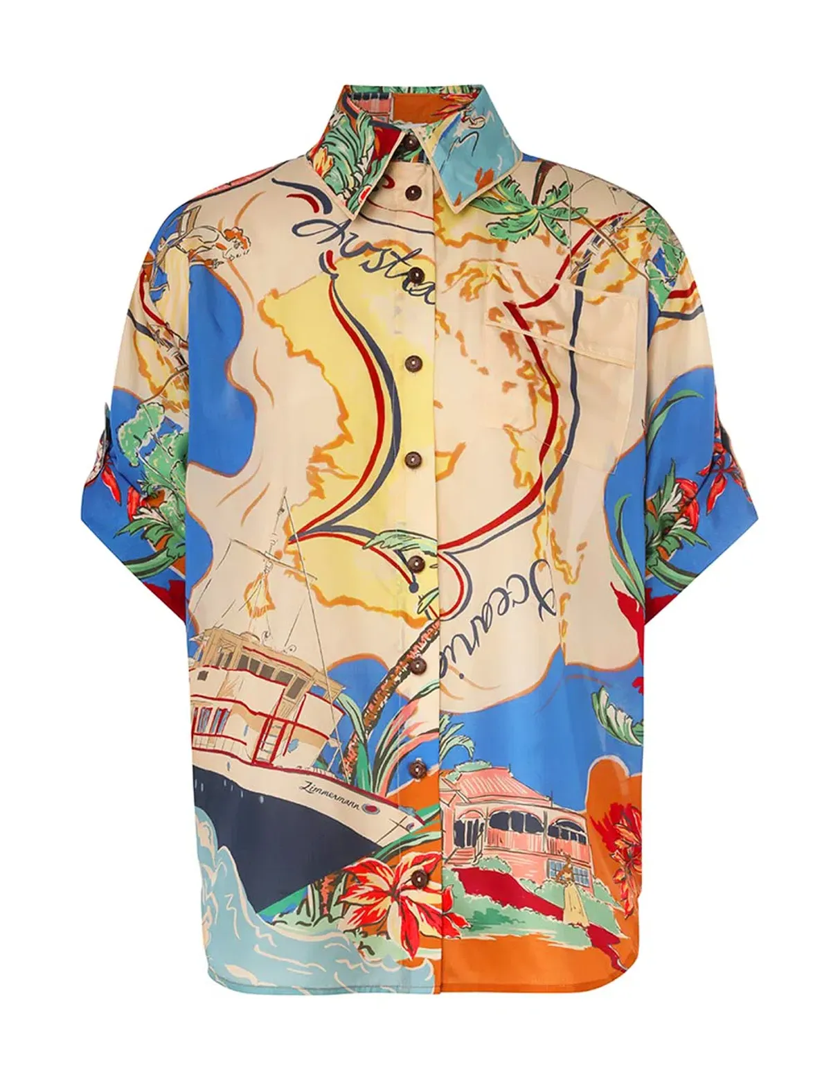 Zimmermann Alight Short Sleeve Shirt and Draw Waist Short Set in Nautical Map Size 8 - Image 3