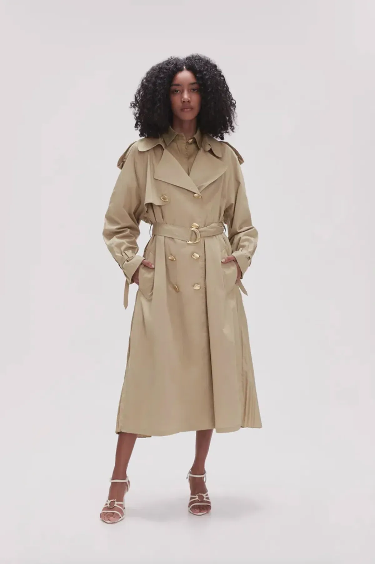 Aje Prima Pleat Trench Coat Desert Khaki Size 12  - Image 1