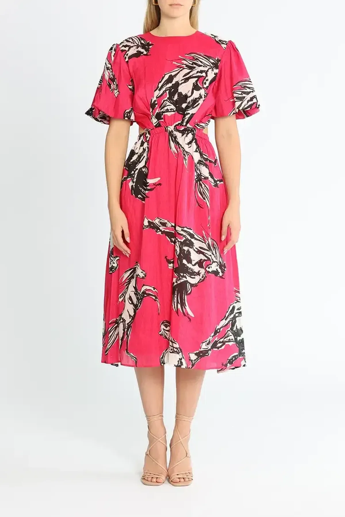 Leo Lin Wild Horses Cut Out Midi Dress in Pink Size 12 - Image 1