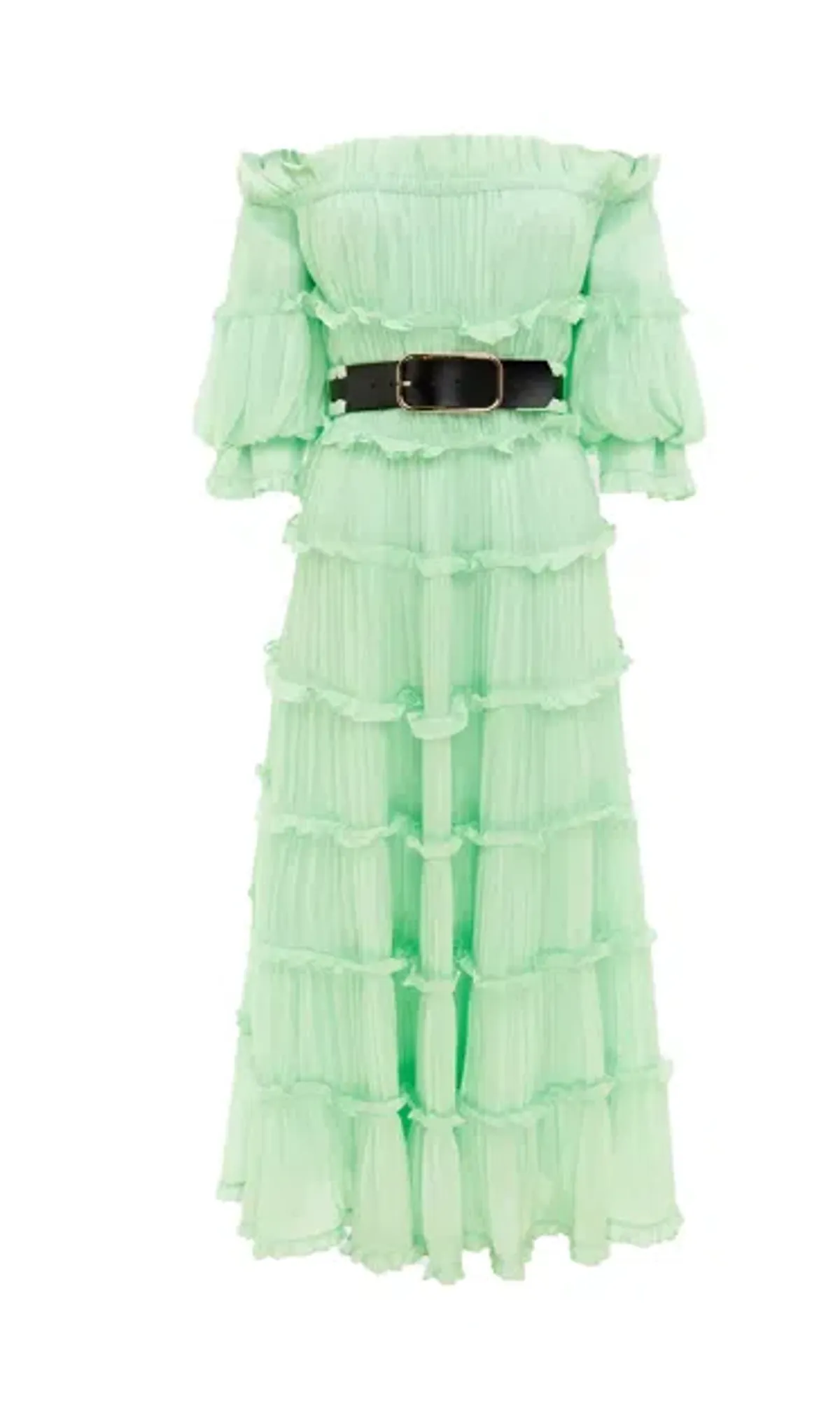 Leo Lin Rue Off Shoulder Tiered Dress Mint Green Size AU 12 - Image 3