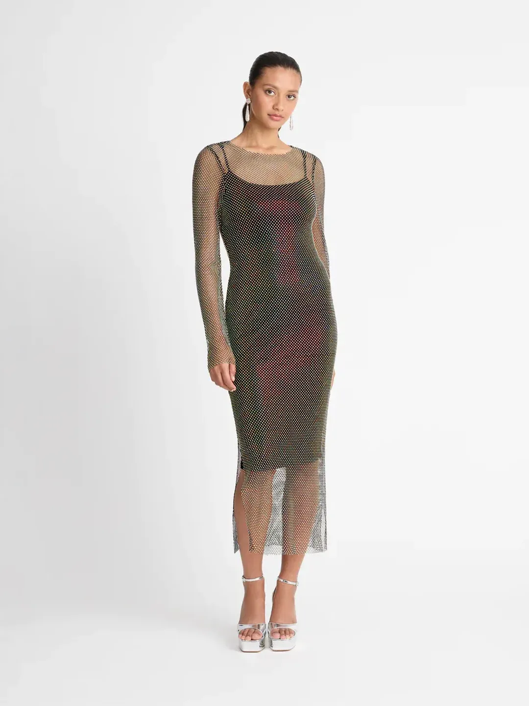 Sheike Crystal Mesh Midi Dress Black Size  AU 16 for rent on The Volte - main image