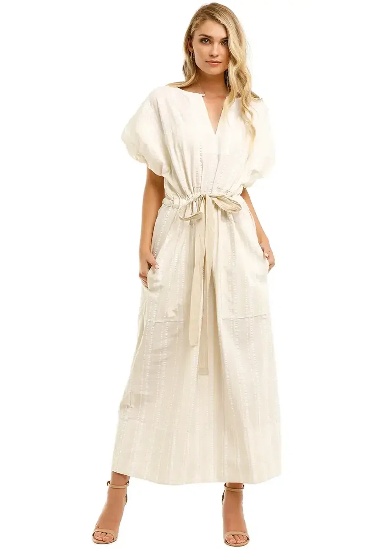 Lee Mathews Elka Puff Dress in Beige Size AU 10 - Image 1