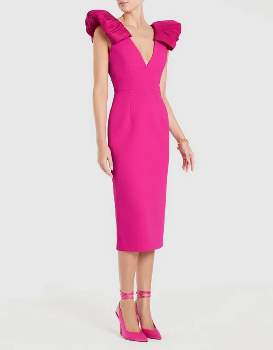 Rebecca Vallance Cupids Bow Midi Dress Pink Size 8 for rent on The Volte - main image