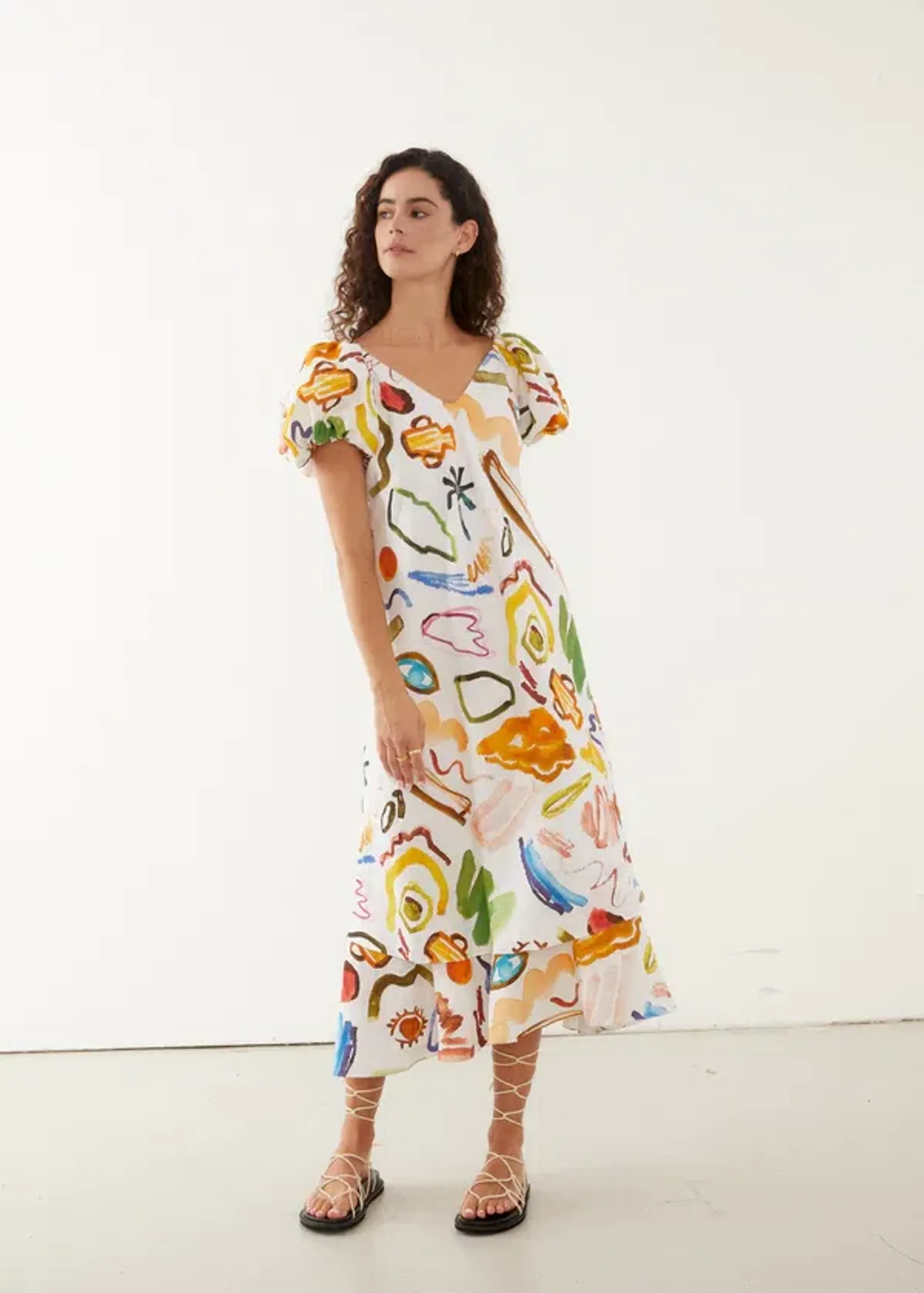 Rooh Collective Tara Midi Multi Print on White Size M / AU 10 - Image 1