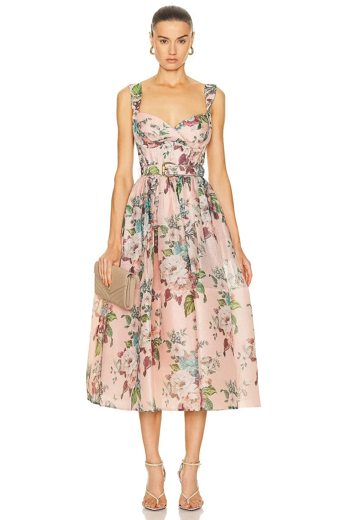 Zimmermann Matchmaker Midi Dress in Pink Barkcloth Print Size 0 /Au 8  - Image 1