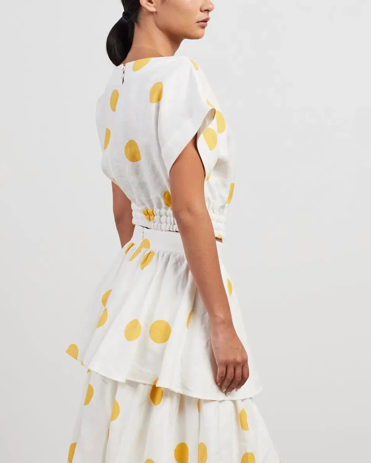 Rebecca Vallance Aya Polka-Dot Linen Midi Skirt and Crop Set White Print Size 12 - Image 4