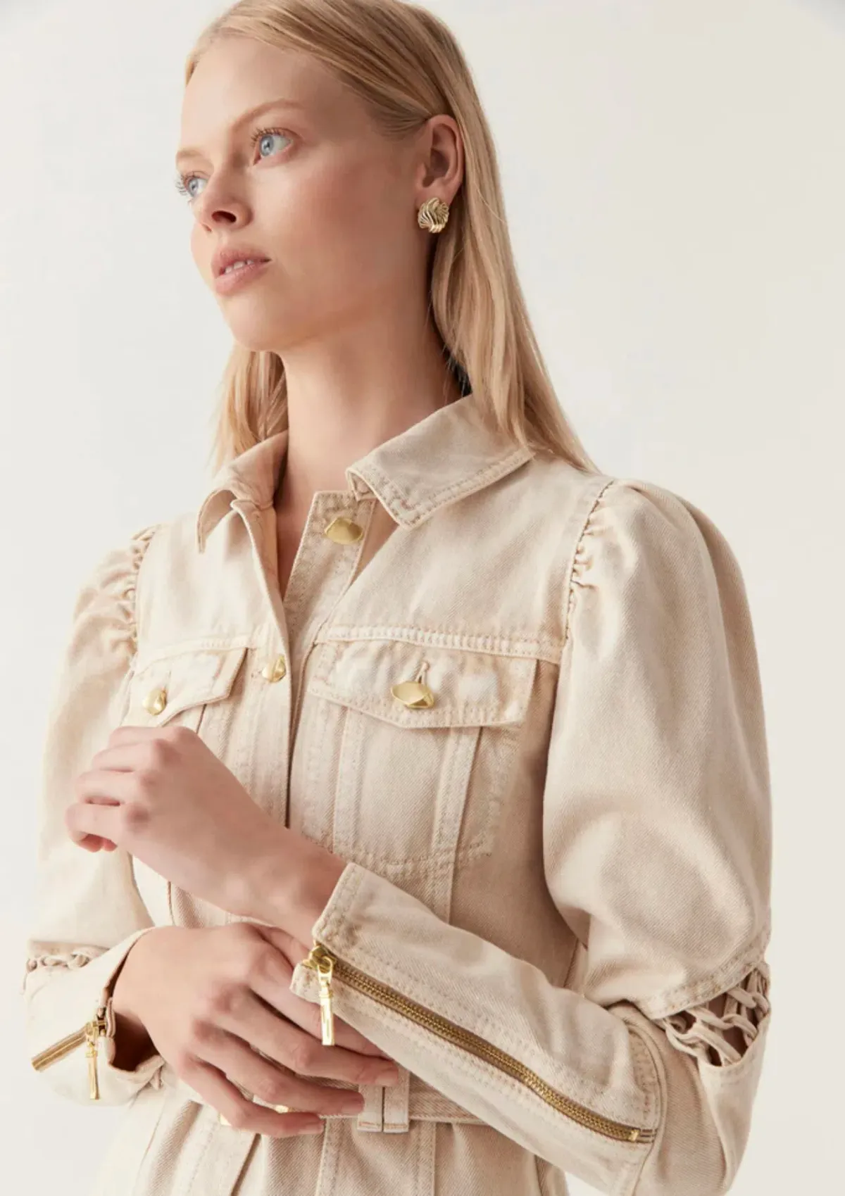 Aje Effie Braided Denim Mini Dress Beige Size 8 - Image 2