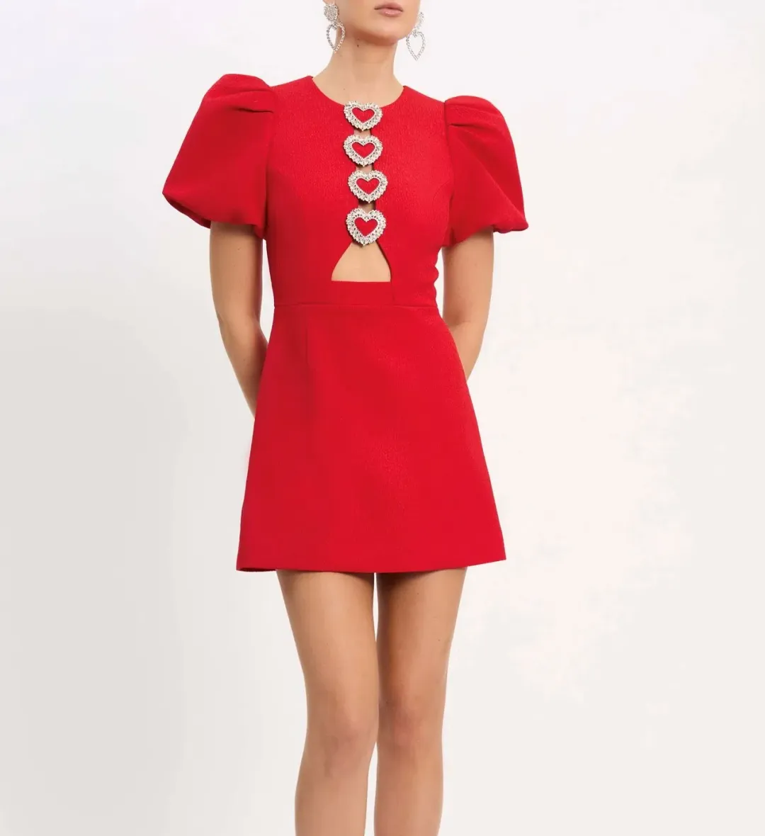 Rebecca Vallance Chiara Puff Sleeve Mini Dress Red Size 14 for rent on The Volte - main image