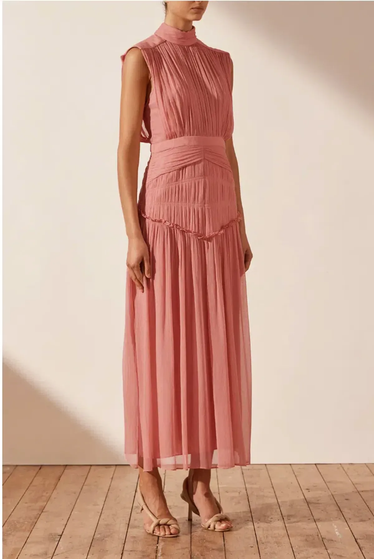 Shona Joy Lauren High Neck Midi Dress Blush Size 6 - Image 4