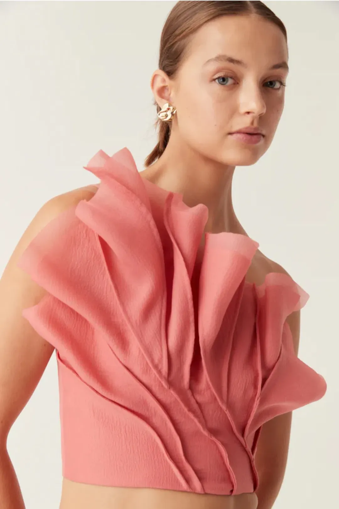 Aje Flame Crop Top and Mary Column Maxi Skirt Set in Guava Pink Size 10 for rent on The Volte - main image