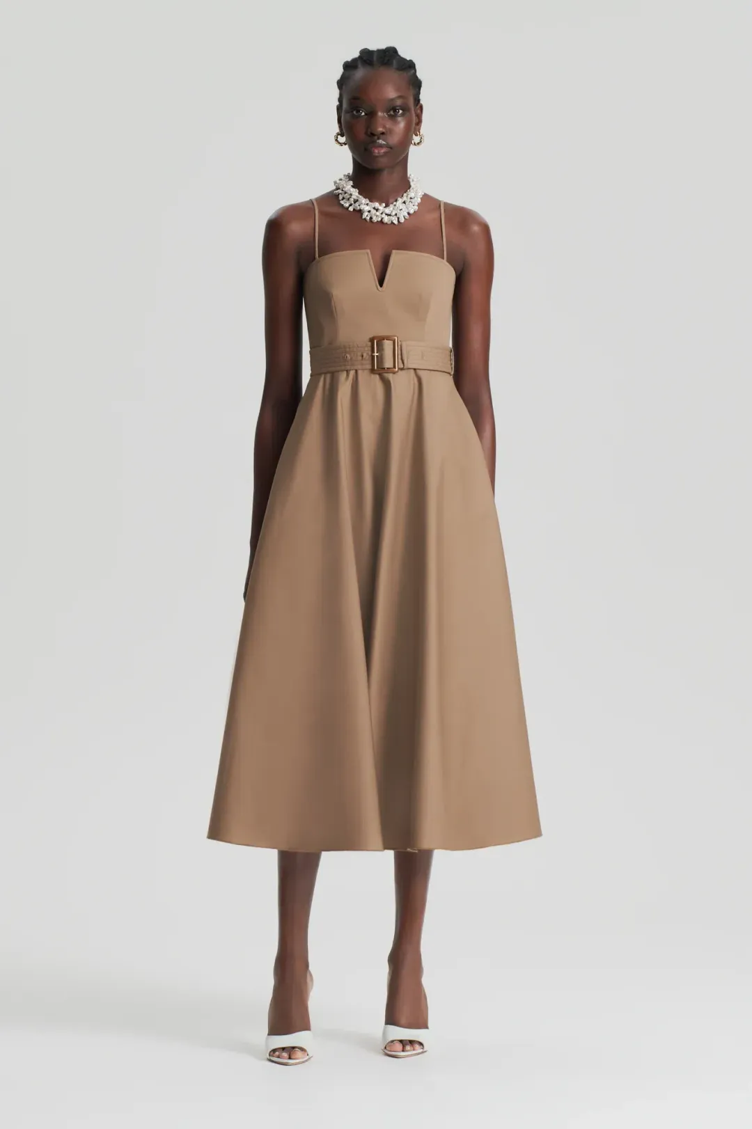 Scanlan Theodore Sateen Resin Trim Dress Dark Caramel Size 8 for rent on The Volte - main image