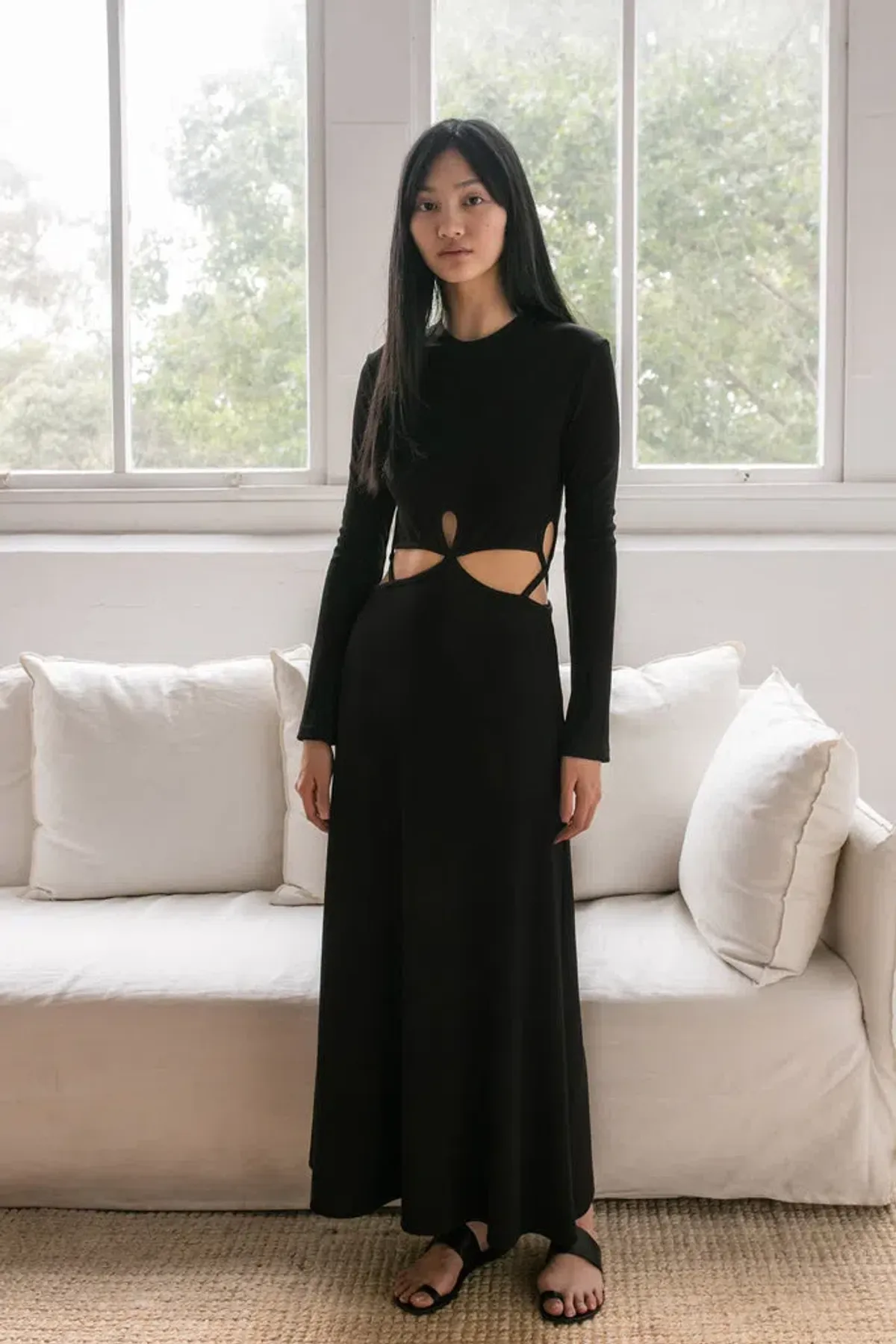 Christopher Esber Looped Cutaway Long Sleeve Rib Dress Black Size 14 - Image 1