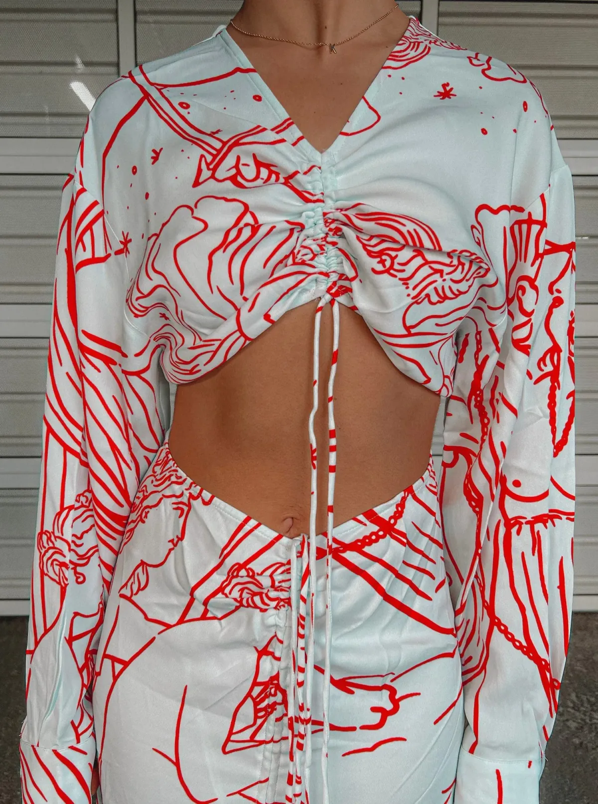 Christopher Esber Ruched Disconnect Shirt Dress Odyssey Print in Red/Ice Size 4 - Image 3