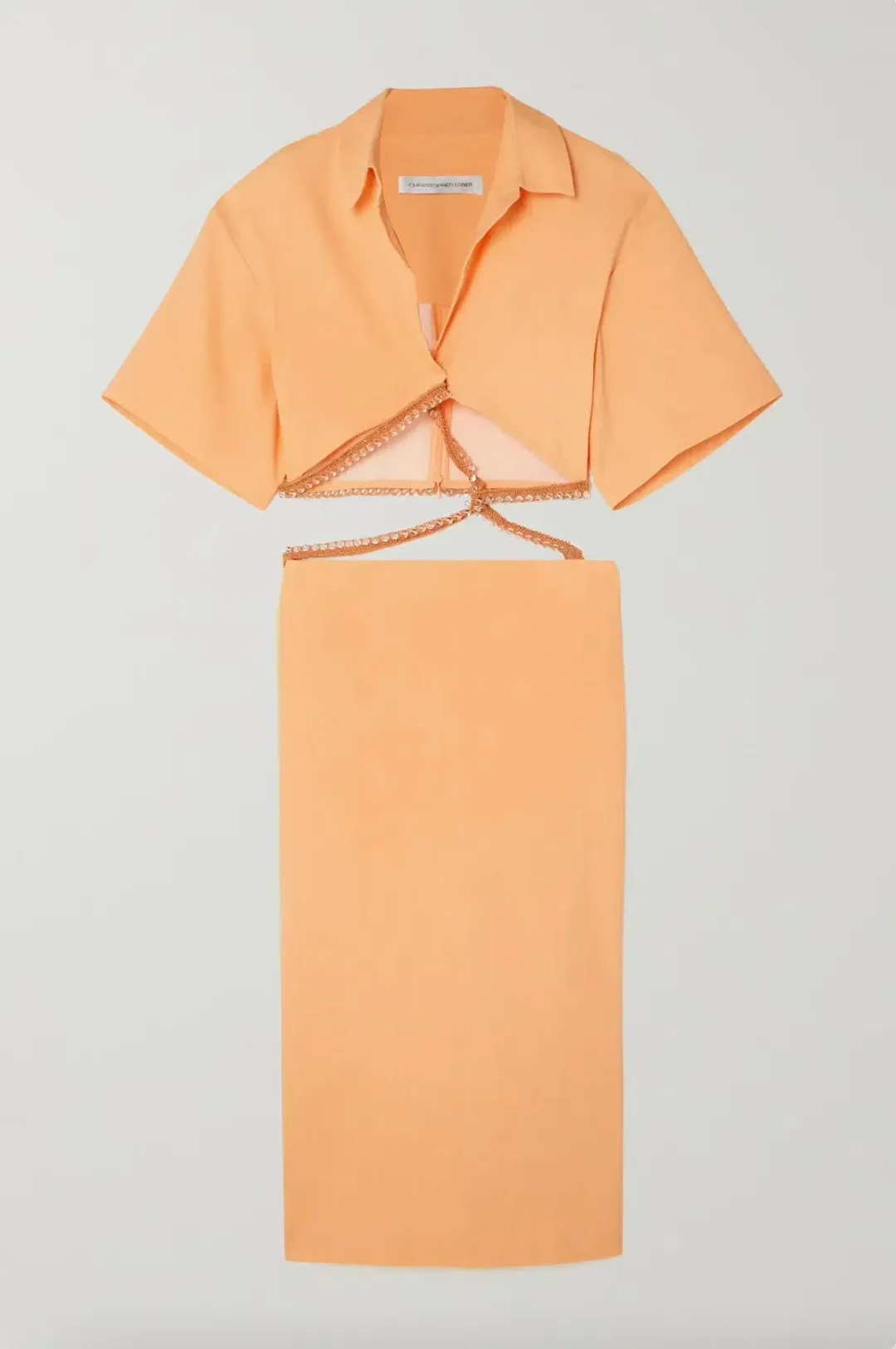 Christopher Esber Beaded Torso Linen Shirt Dress Tangerine Size 10 for rent on The Volte - main image