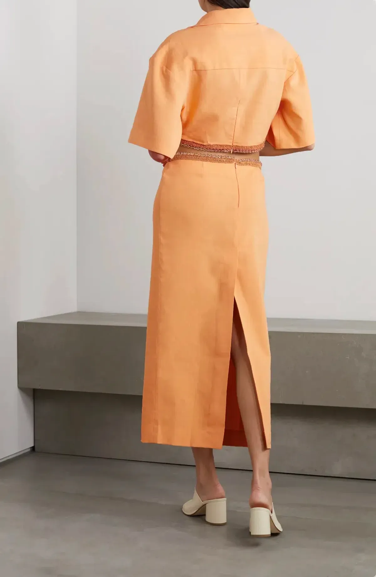 Christopher Esber Beaded Torso Linen Shirt Dress Tangerine Size 10 - Image 2