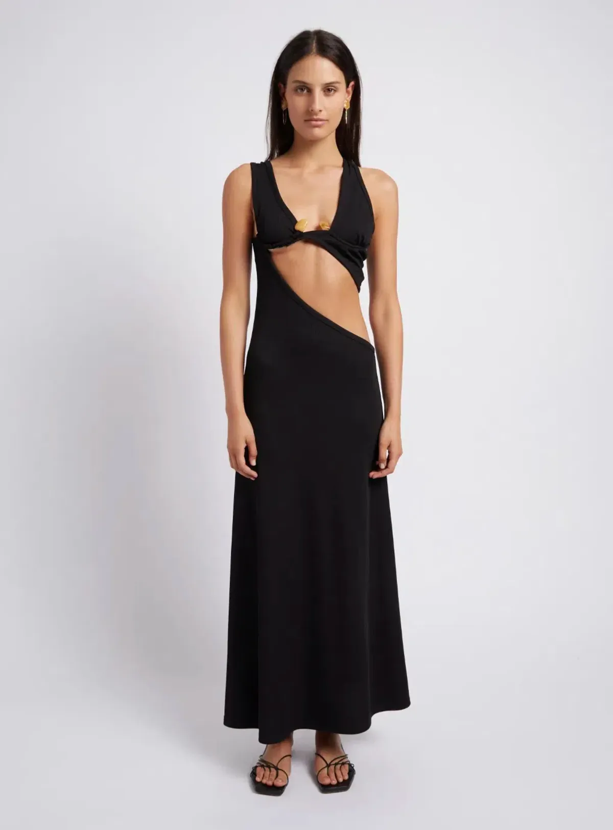 Christopher Esber Underbust Quartz Split Ruched Tank Dress Black Size 12 - Image 1