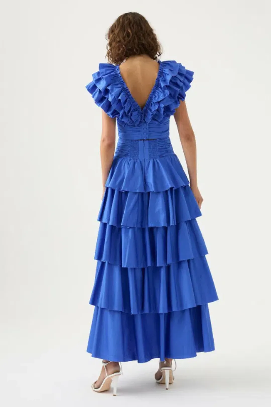 Aje Rhytmic Frill Bodice and Eleni Tiered Maxi Skirt Eleni Set Blue Size 10-12 for rent on The Volte - main image