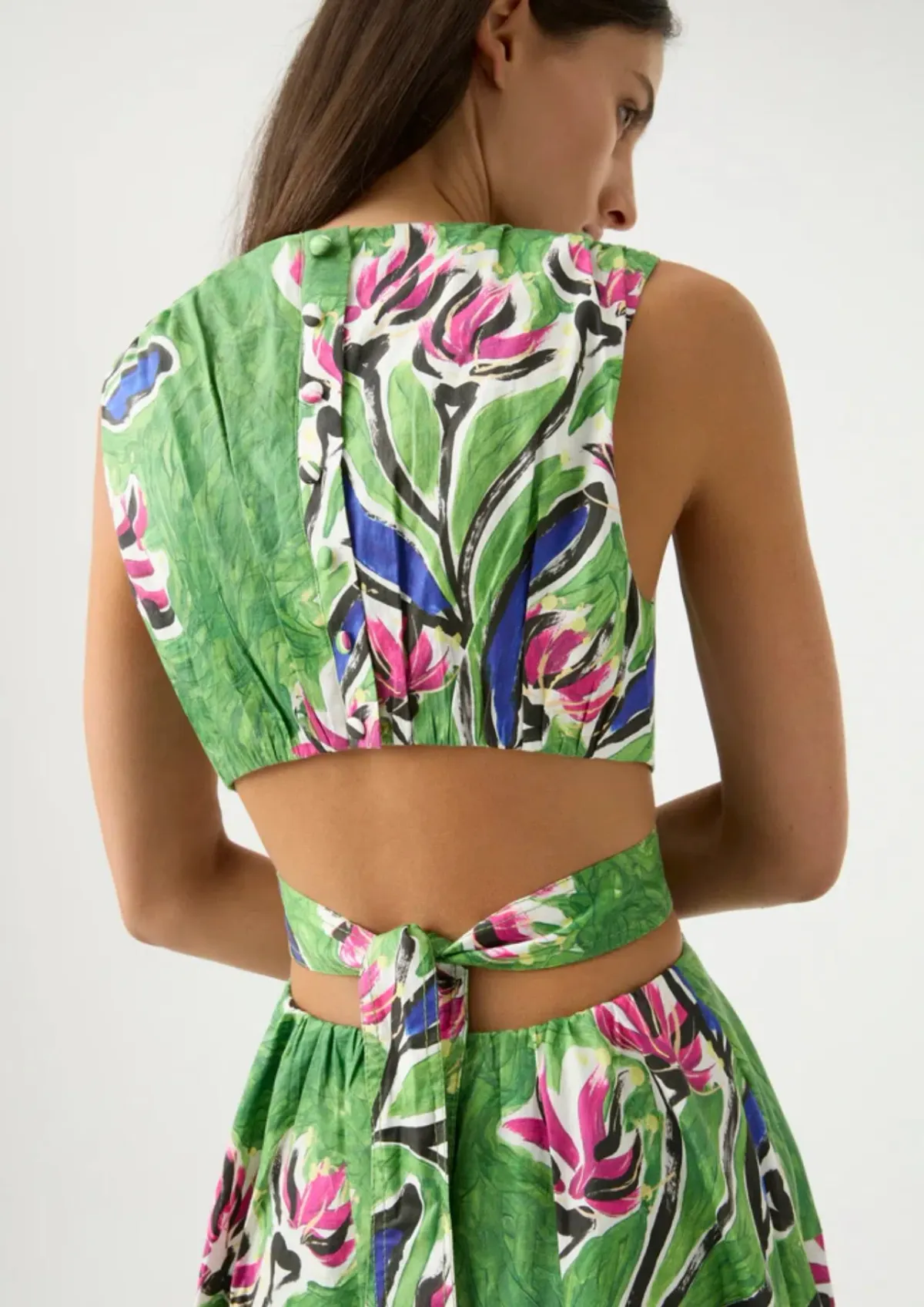 Aje Zorina Tie Midi Dress Green Floral Print Size 14 - Image 3