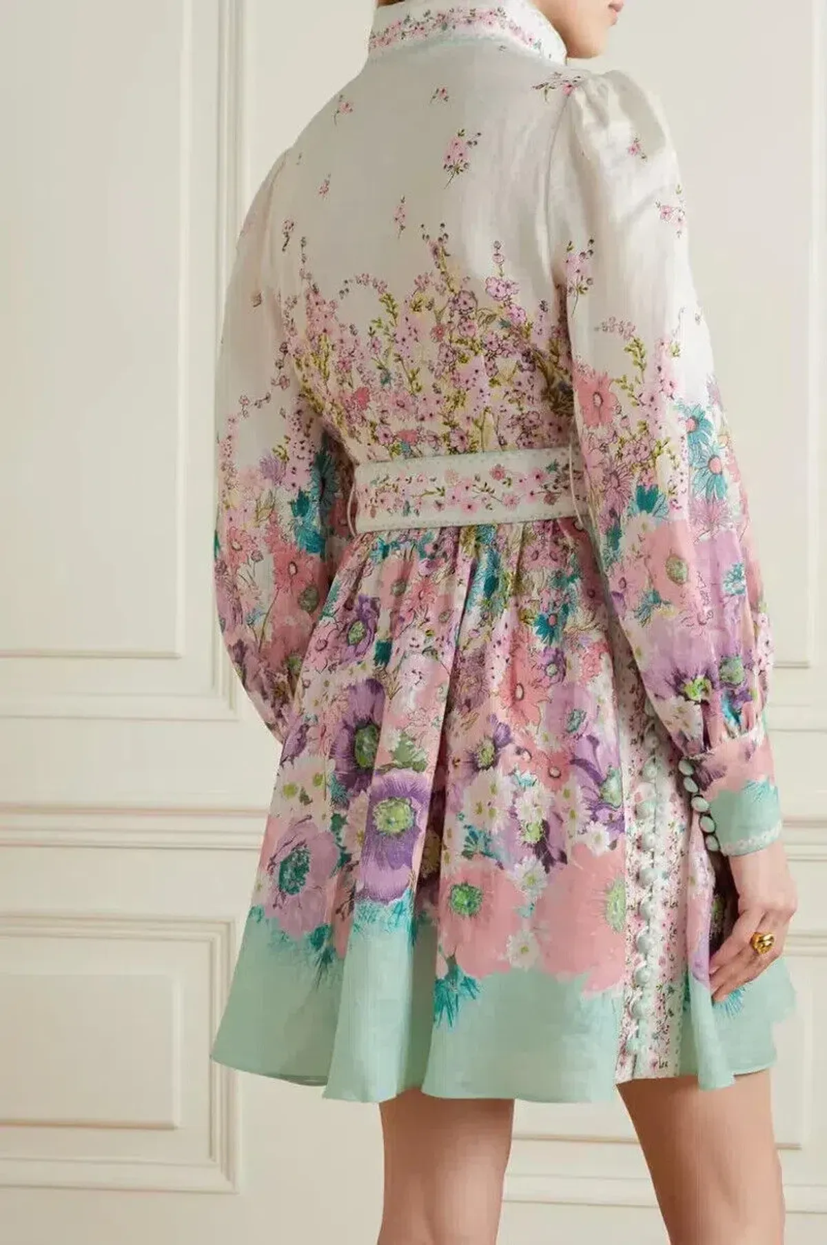 Zimmermann Jude Buttoned Mini Dress in Aqua Gradient Floral Size 0/Au 8 - Image 2