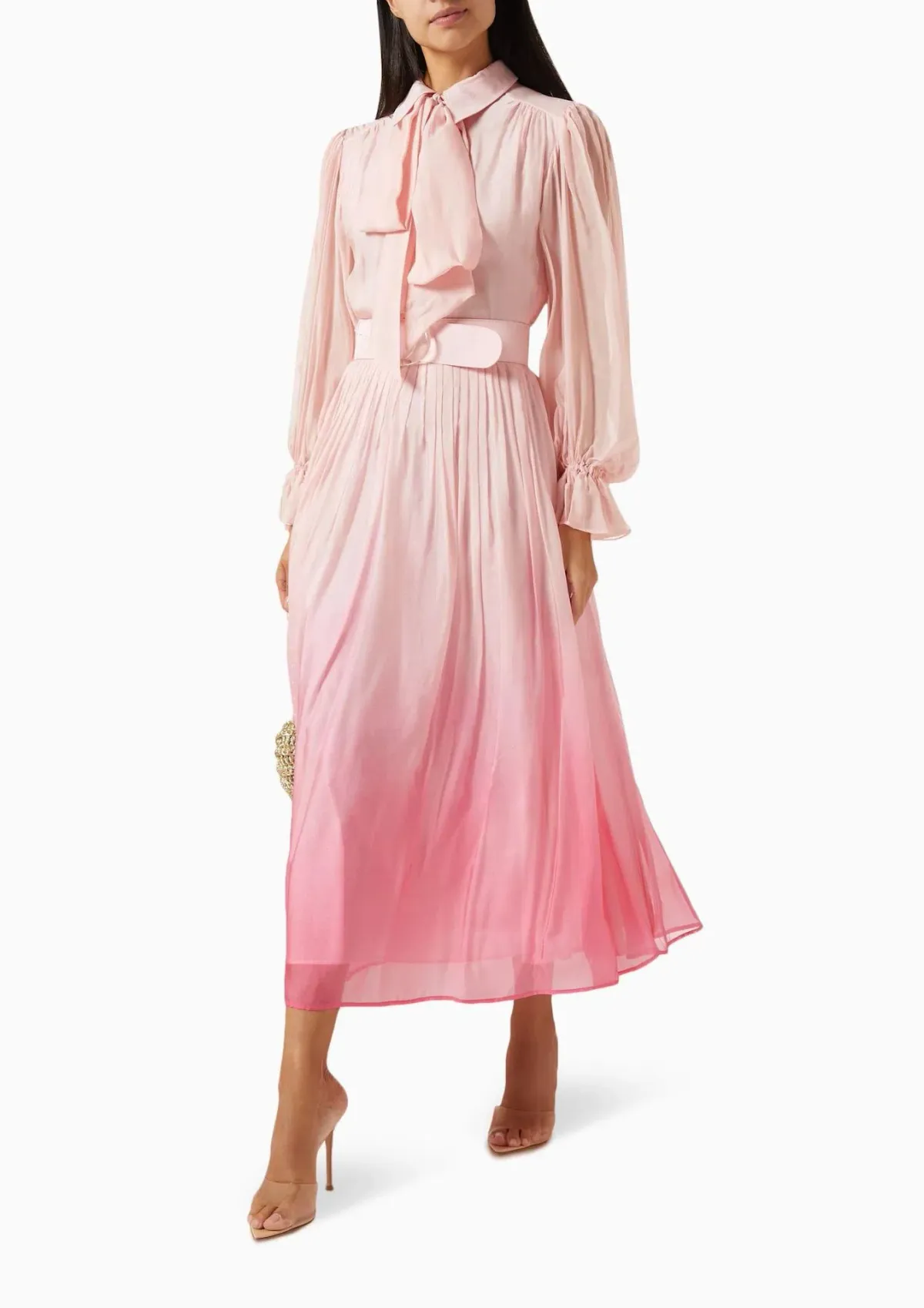 Leo Lin Cassie Tie Neck Midi Dress Ombre Pink Size 14 - Image 1