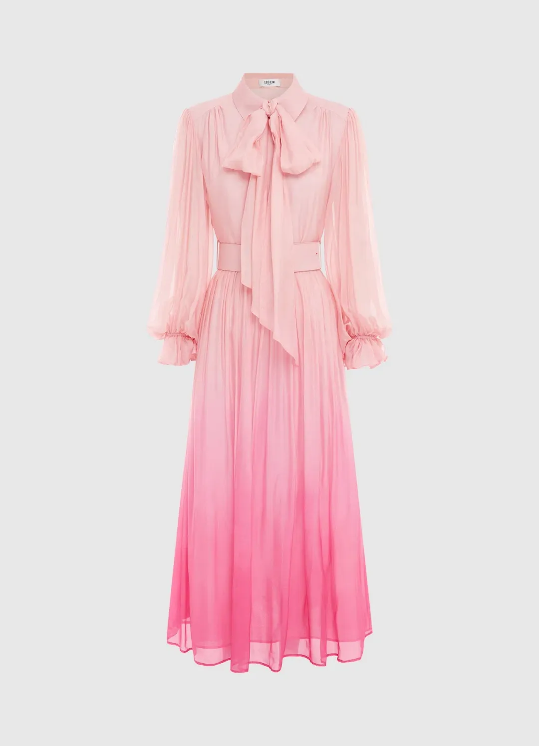 Leo Lin Cassie Tie Neck Midi Dress Ombre Pink Size 16 for rent on The Volte - main image