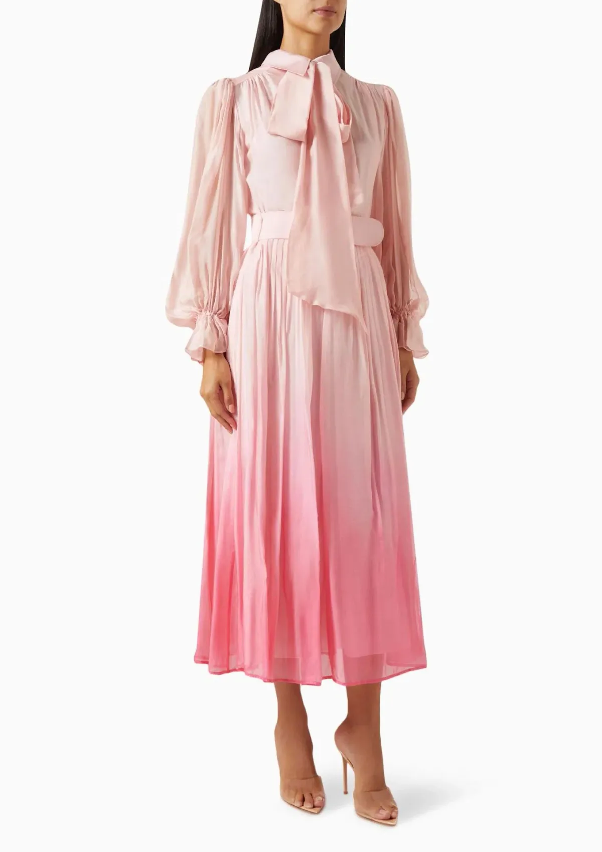 Leo Lin Cassie Tie Neck Midi Dress Ombre Pink Size 16 - Image 1