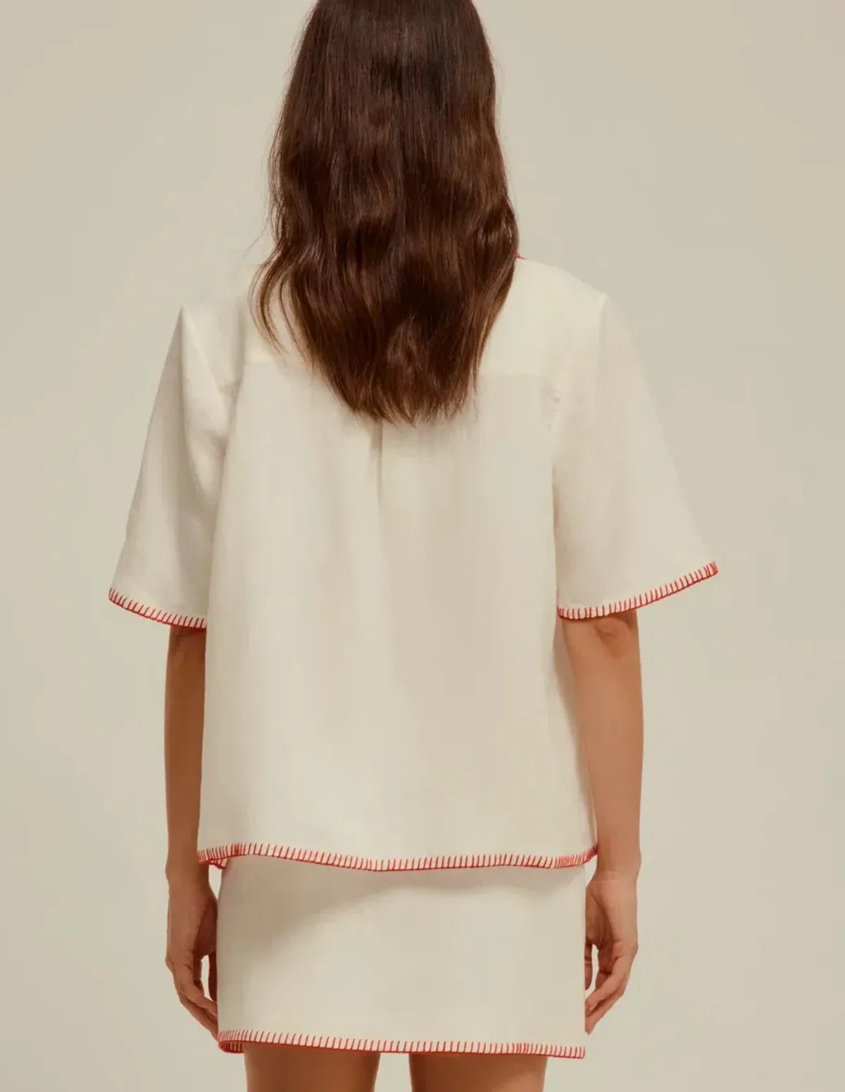 Venroy Blanket Stitch Linen Shirt & Skirt Set Pearl White Size 8 - Image 3