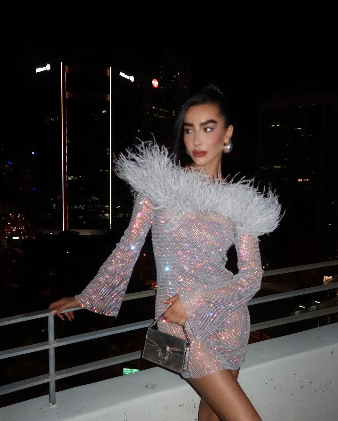 Santa Brands Sparkle Grey Mini Feather Dress Silver Grey Size S / AU 8 for rent on The Volte - main image