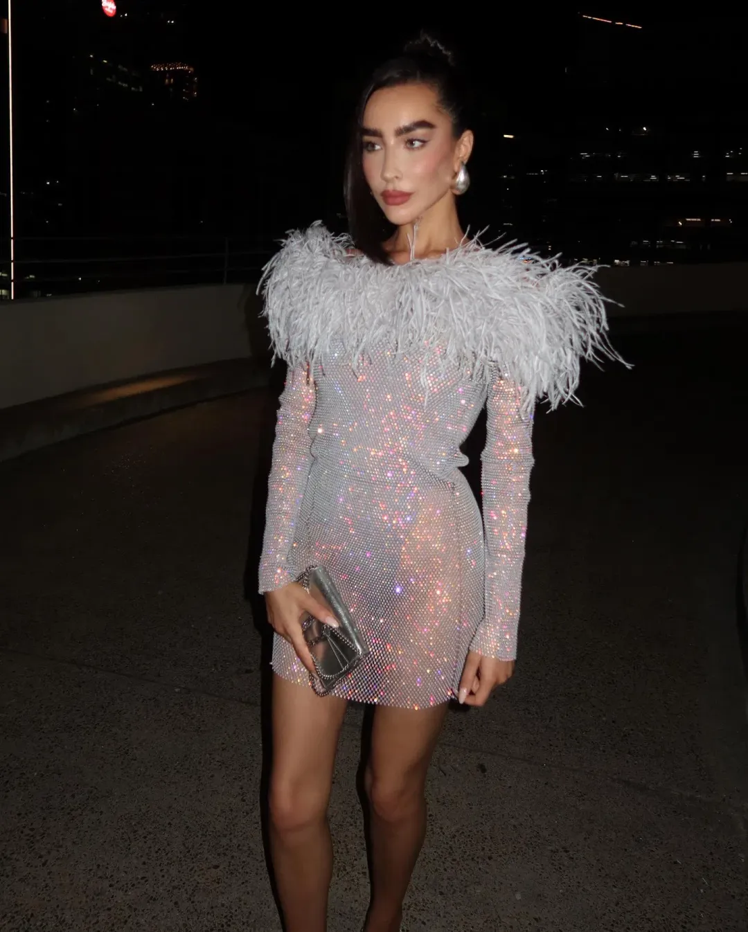 Santa Brands Sparkle Grey Mini Feather Dress Silver Grey Size S / AU 8 for rent on The Volte - main image