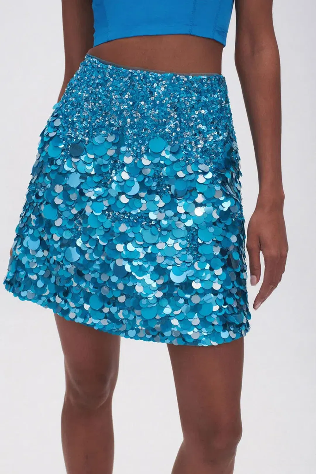 Aje Cherie Sequin Mini Skirt Azure Blue Size 8 for rent on The Volte - main image