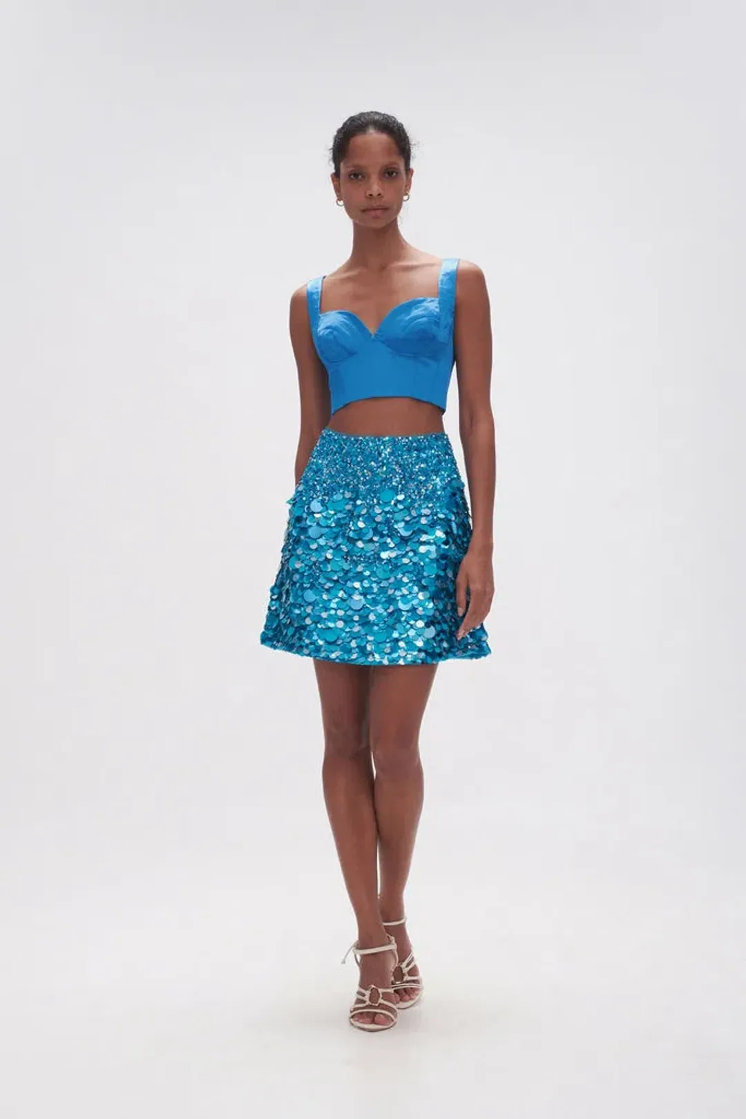 Aje Cherie Sequin Mini Skirt Azure Blue Size 8 for rent on The Volte - main image