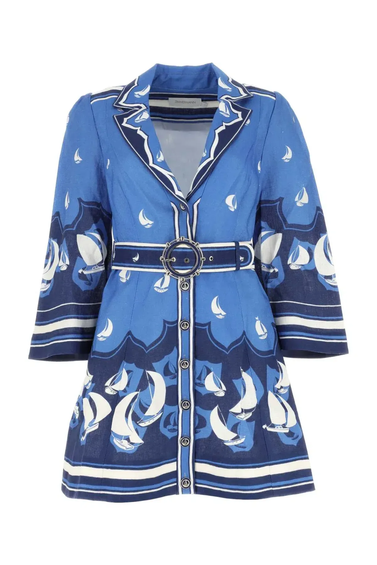 Zimmermann High Tide Mini Shirtdress Blue Sailboats Size 0/AU 8 - Image 3