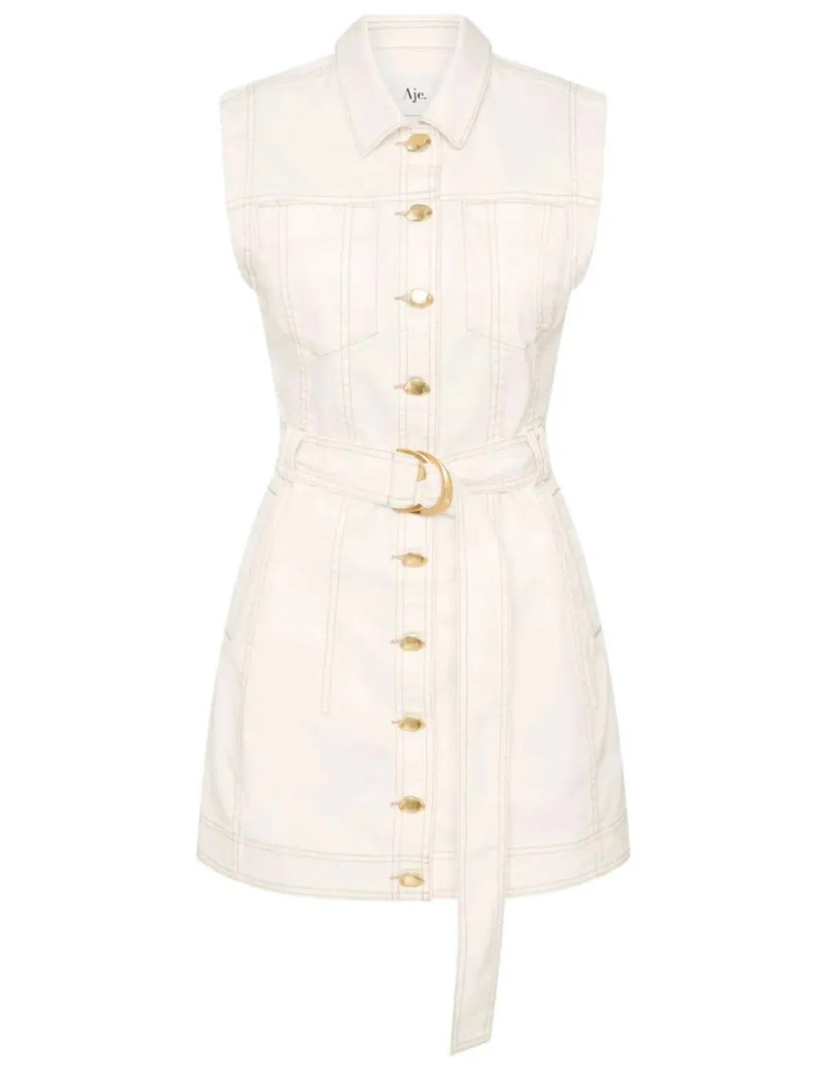 Aje Darcie Denim Mini Dress White Size 12  - Image 4